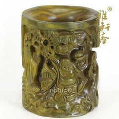 INPHIC-紅木工藝品 綠檀木鏤空雕刻擺飾 彌勒佛筆筒