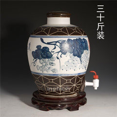 INPHIC-景德鎮 三十斤青花陶瓷酒瓶 30斤密封酒罈 空酒具 手繪碩果酒罈