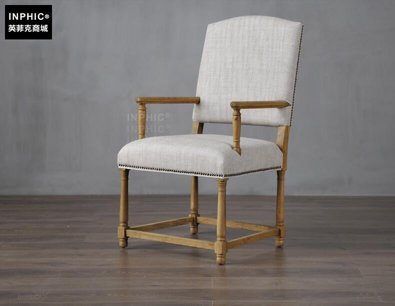 INPHIC-北歐橡木休閒餐椅 法美式鄉村簡約棉麻布藝客廳傢俱書房椅-B款