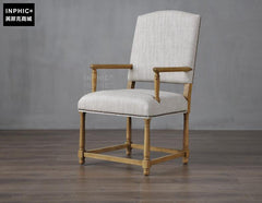 INPHIC-北歐橡木休閒餐椅 法美式鄉村簡約棉麻布藝客廳傢俱書房椅-B款
