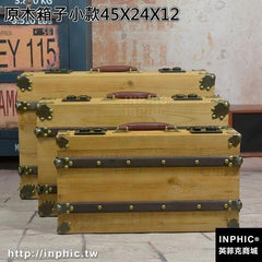 INPHIC-復古實木箱子原木色手拎箱創意收納箱酒吧專賣店道具箱軟裝裝飾箱-原木箱子小款45X24X12