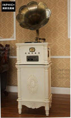 INPHIC-歐式復古大喇叭留聲機復古黑膠CD唱機機老式藍牙版-復古白色