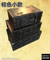 INPHIC-76cm奢華復古皮箱英倫手拎箱創意茶幾箱子老式皮箱婚紗酒吧道具箱-棕色小款