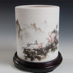 INPHIC-13.5CM陶瓷手繪工藝品筆筒瓷器辦公品漢白玉