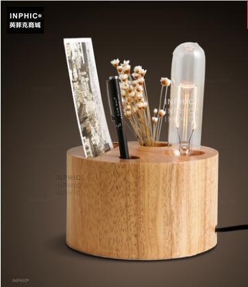 INPHIC-美式鄉村個性創意實木臥室筆筒檯燈復古原木床頭燈