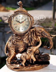 INPHIC-樹脂大象座鐘 復古風格裝飾歐式 古典金色雙象臺鐘