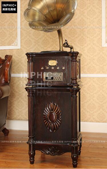 INPHIC-歐式復古大喇叭留聲機復古黑膠CD唱機機老式藍牙版-黑胡桃木色