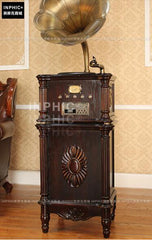 INPHIC-歐式復古大喇叭留聲機復古黑膠CD唱機機老式藍牙版-黑胡桃木色