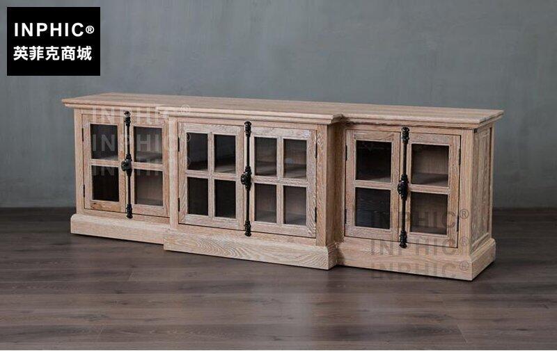INPHIC-北歐鄉村復古2米玻璃電視機櫃實木天地鎖美式橡木電視櫃組合