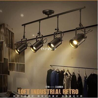 INPHIC-現代簡約復古美式軌道燈工業創意客廳酒吧吧臺服裝店個性長桿射燈  四頭吸頂款