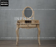 INPHIC-法式藝術風格雕刻彎腿梳妝桌 帶圓鏡座凳梳妝檯三件套-B款