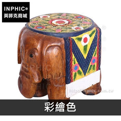 INPHIC-東南亞換鞋凳大象凳子招財家居泰國傢俱-彩繪色