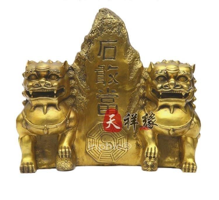 INPHIC-銅石敢當擺件開光 銅泰山石擺設驅邪化煞雙銅獅子風水工藝品