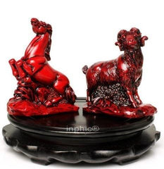 INPHIC-開光馬羊會歲仿紅木家居風水擺件屬馬人馬年納福助運吉祥物(一對帶底座)