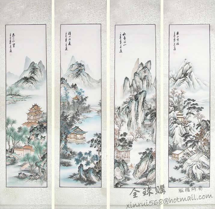 INPHIC-國畫字畫 精品春夏秋冬四條屏 書畫國畫風水畫 客廳裝飾畫禮品畫 山水畫 掛畫 家居收藏