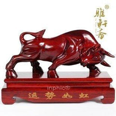 INPHIC-木雕旺財牛紅木工藝品 35生肖牛 華爾街牛鬥牛擺飾 家居擺設