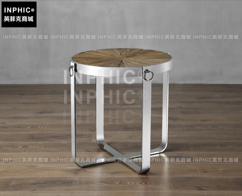 INPHIC-歐式簡約鐵木沙發圓茶幾 工業風客廳陽臺創意休閒復古小咖啡桌-B款