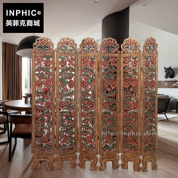 INPHIC-門廳6扇屏風泰式玄關折屏折疊隔斷彩繪東南亞