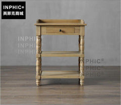 INPHIC-歐式簡約橡木三層置物架 客廳臥室收納邊桌玄關展示小角櫃