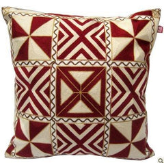INPHIC-棉線滿繡刺繡 歐亞民族風情 純棉靠墊抱枕 雅致紅格