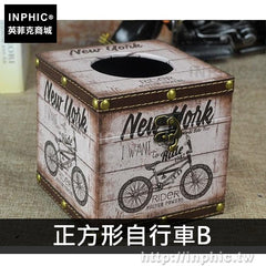 INPHIC-復古咖啡廳創意面紙盒皮革酒吧車用紙巾盒裝飾防水-正方形自行車B