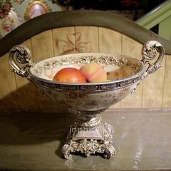 INPHIC-歐美風格 工藝擺設歐美風格 樹脂陶瓷 銀邊雙耳高腳果盆 果盤