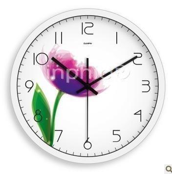 INPHIC-14英吋客廳掛鐘靜音時鐘壁鐘鬱金香花
