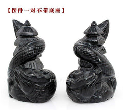 INPHIC-開光富貴雙龍黑色石雕擺件屬猴者馬年開運旺財保平安吉祥物(一對)