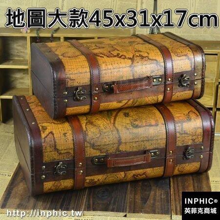 INPHIC-歐式地圖復古木質手提箱木箱子 老式皮箱收納箱 拍攝道具櫥窗裝飾-地圖大款45x31x17cm