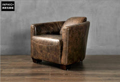 INPHIC-美式鄉村復古沙發 歐式皮藝沙發油蠟皮頭層牛皮單人椅
