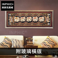 INPHIC-裝飾畫珠繡大象實物畫泰國過道東南亞玄關掛畫房間客廳-附玻璃橫版