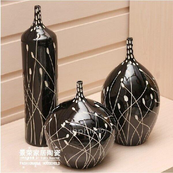 INPHIC-歐美現代家居生活陶藝手工雕刻三件套花瓶裝飾黑白簡約風格