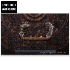 INPHIC-木頭桌面裝飾品泰國東南亞木質擺飾龍船燭臺
