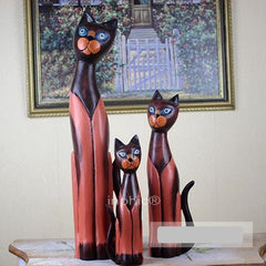 INPHIC-原木巴厘島手工雕刻木貓 家居工藝品擺設 木雕擺飾一套