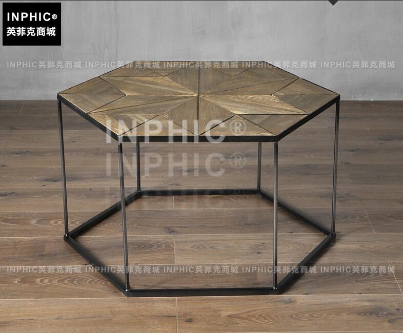 INPHIC-美式鄉村茶幾 鐵榆木拼接工業風客廳個性做舊家具沙發邊幾-B款