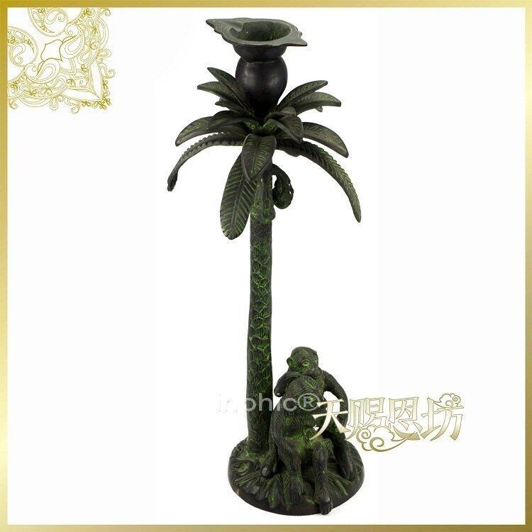 INPHIC-手工雕刻青銅椰樹座式蠟燭臺擺飾工藝品民族風燭臺
