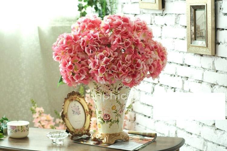 INPHIC-歐式現代時尚 彩繪花卉陶瓷花瓶3束菲奧納5頭繡球花 仿真花套裝