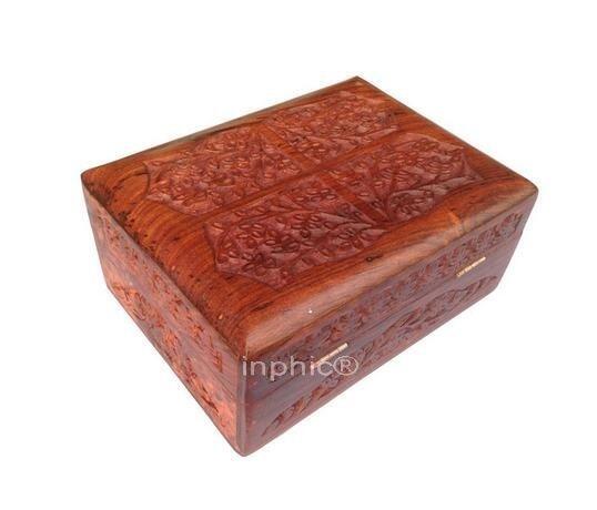 INPHIC-印度工藝品純手工製作酸枝木雕花首飾盒長方形古樸雕刻復古