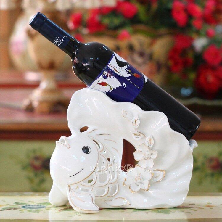 INPHIC-歐式創意家居裝飾擺飾 陶瓷彩金金魚紅酒架 新房禮F