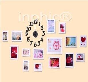 INPHIC-創意實木照片牆框畫 掛畫 15FG相框組合時間的記憶 帶掛鐘沙發背景相片牆