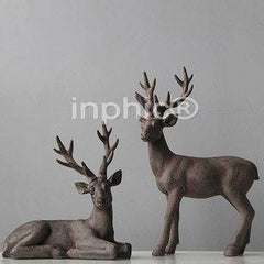 INPHIC-北歐風情美式鄉村 仿舊木製紋理鹿樹脂擺飾 樣板房裝飾品
