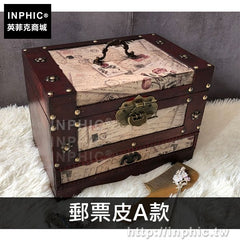 INPHIC-復古創意木質做舊禮物盒桌面中國風收納盒首飾盒百寶盒梳妝盒-郵票皮A款