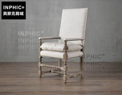 INPHIC-北歐輕奢復古扶手餐椅 橡木做舊羅馬柱高背椅 個性家具