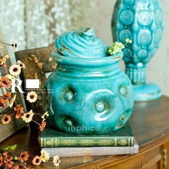 INPHIC-歐式地中海風格 阿提拉陶瓷開片裂紋圓點儲物罐 家居裝飾擺飾