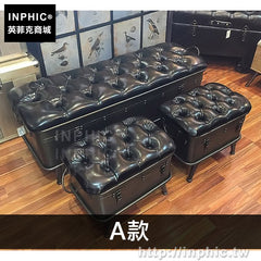 INPHIC-收納箱坐椅整理收納凳皮質家居創意復古鐵架美式擺設-A款