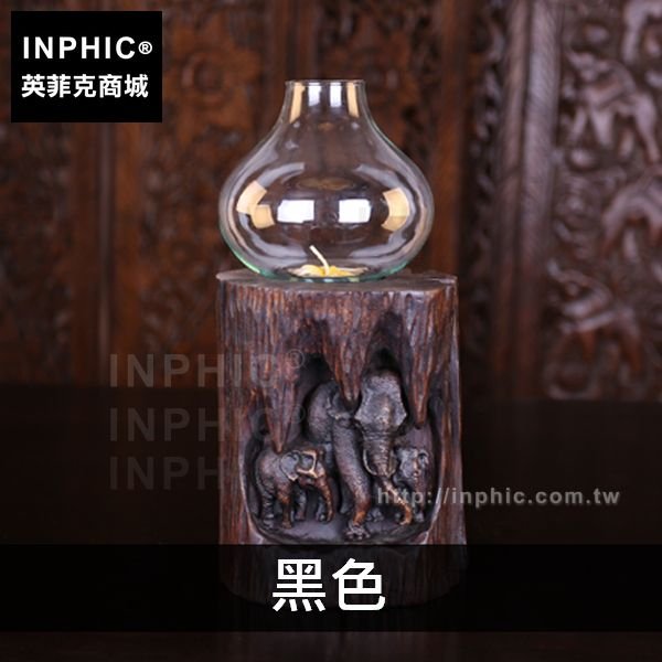INPHIC-大象燭臺擺設客廳桌面擺飾裝飾泰國東南亞木質雕刻-黑色