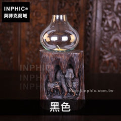 INPHIC-大象燭臺擺設客廳桌面擺飾裝飾泰國東南亞木質雕刻-黑色