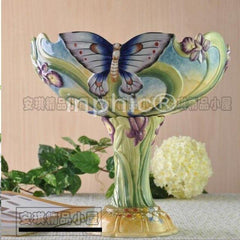 INPHIC-簡歐蝶舞陶瓷高腳果盆大果盤糖果碗家居飾品新房擺飾