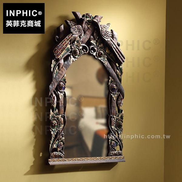 INPHIC-裝飾鏡框牆飾木質東南亞描金木雕花穿衣鏡泰國