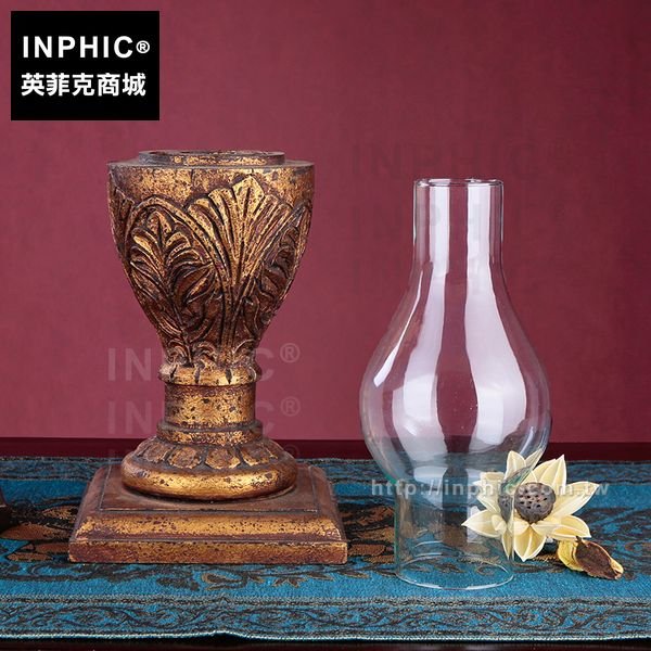 INPHIC-仿古東南亞木蠟燭燭臺木雕木質燭臺玻璃中式